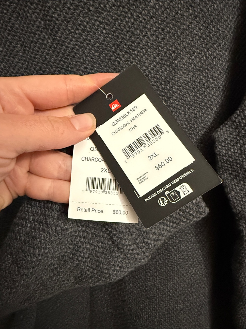 Quiksilver Men's Charcoal 1/4 Button-Up Shawl Collar Sweater - Picture 4 of 4